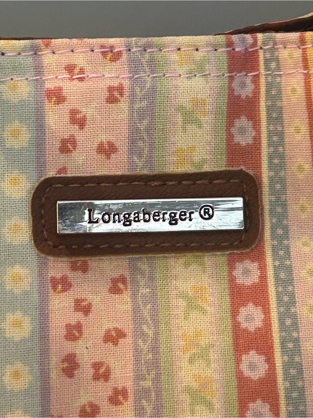 Longaberger Pastel Patchwork Stripe Tote Shoulder Bag Spring Floral - Picture 2 of 8